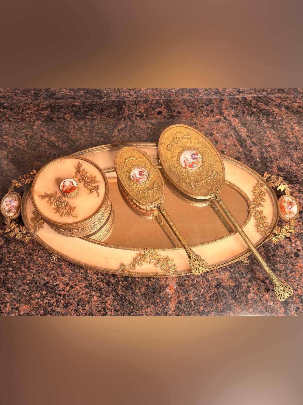 Courting Couple HEAVY Vintage Ornate Gold Vanity Set 🤩💛🤩💛🤩